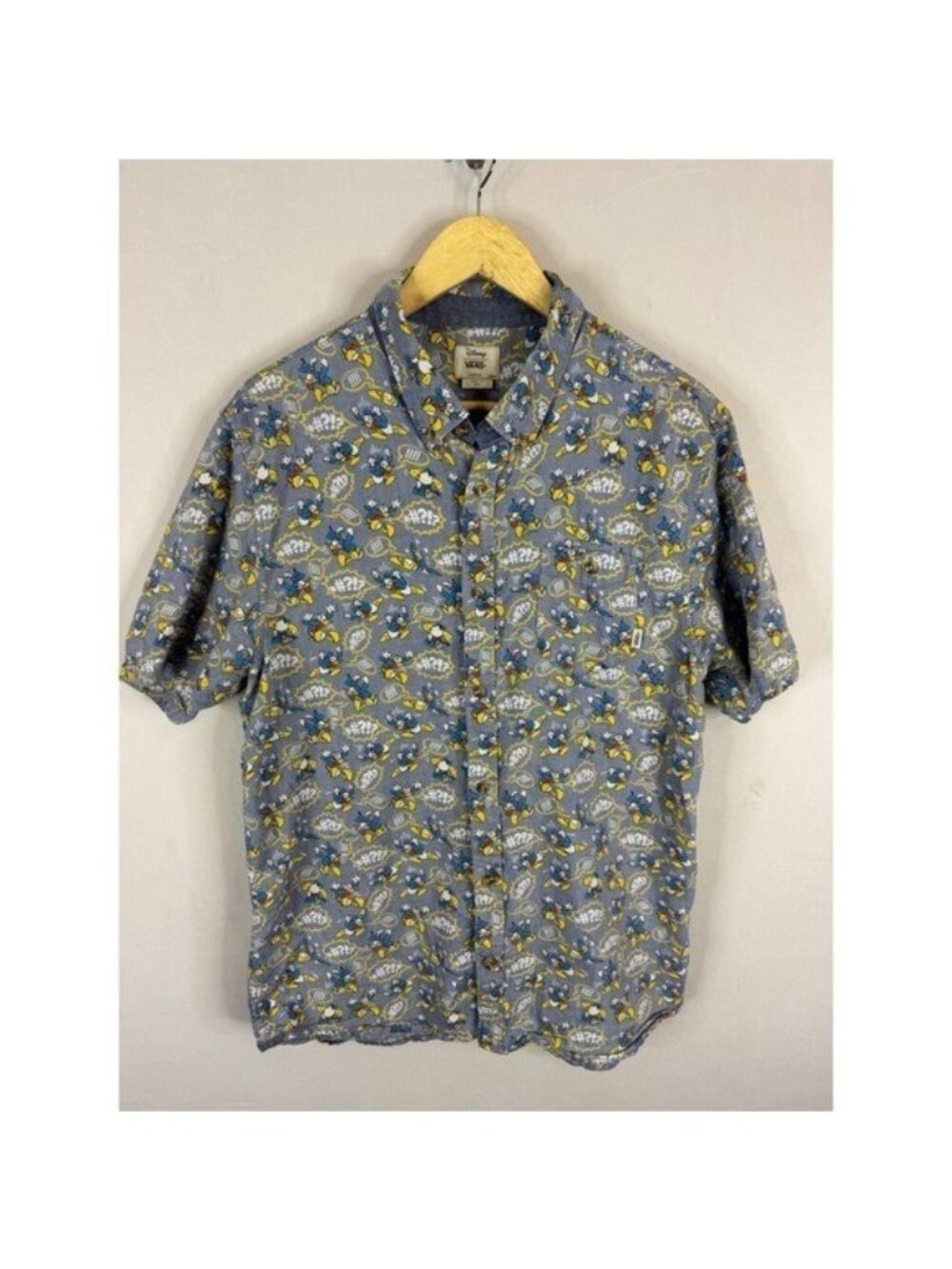 Vans x Disney Donald Duck Button Down Shirt Blue Comic Print Mens Large